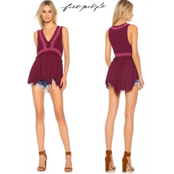 Intimately Free People Babydoll Peplum Eyelet Blouse Tunic Top Boho Hippie S - Picture 1 of 16